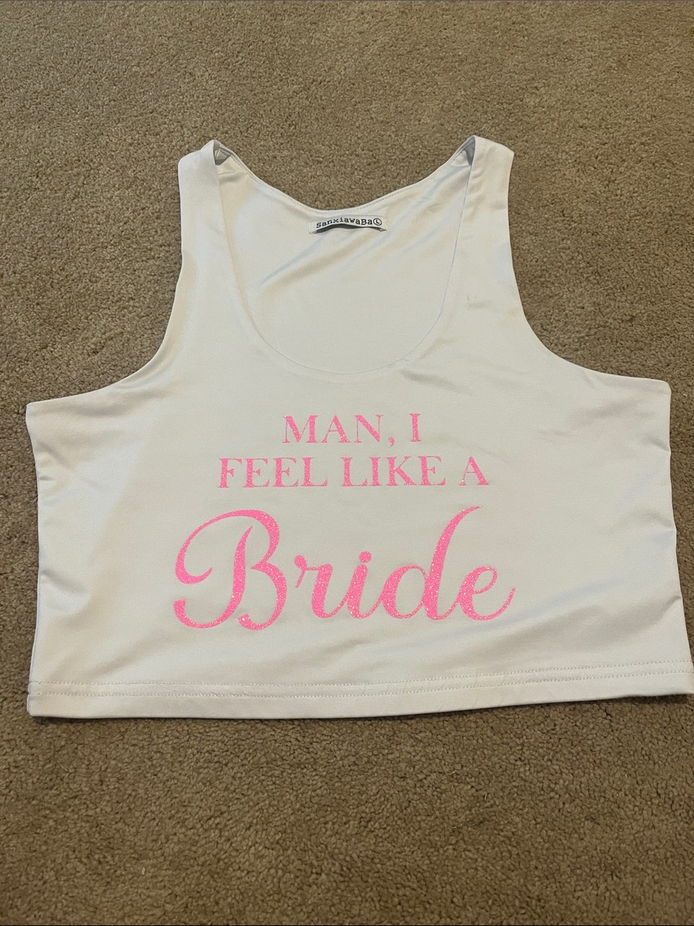 White Crop Tank with Glitter Graphic